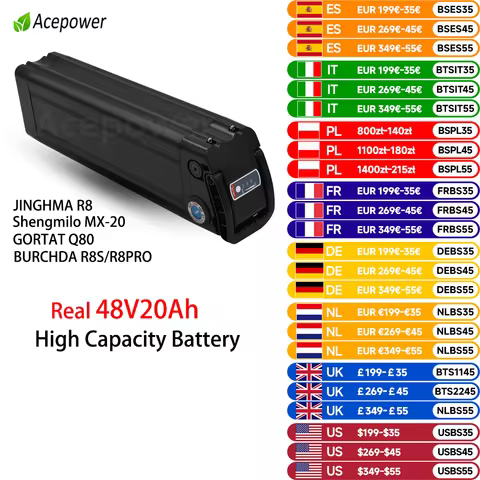 EU Stock 48V15Ah 20Ah Silver Fish Battery for BURCHDA R8S Pro JINGHMA R8 Pro Electric Bicycle Ebike 