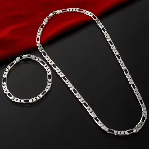 925 Sterling Silver 4MM 16-30 Inches Man Figaro Chain Bracelet Necklace For Woman Fashion Couple Chr