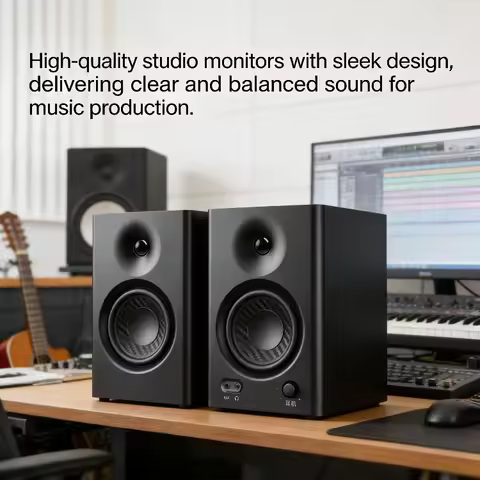 MR4 Powered Studio Monitor Speakers, 4" Active Near-Field Reference Speaker - Black (Pair)