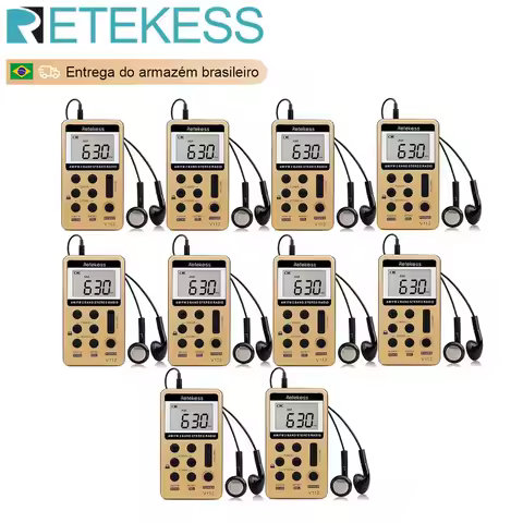 RETEKESS 10Pcs V112 FM AM 2 Band Radio Mini Portable Digital Tuning Radio Receiver With Rechargeable
