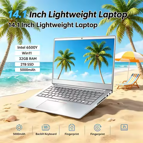 14.1" Lightweight Laptop Intel 6500Y Win11 32GB+2TB 5000mAh Backlit Keyboard Fingerprint Business Ga