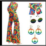 70s 80s women hippie costume set bell bottom flared pant for Christmas party Halloween cosplay D1AA