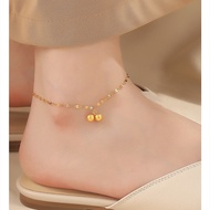 18K Gold Plated Stainless Steel Anklet for Woman Hypoallergenic Non Tarnish Double Small Ball Design