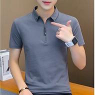 Men simple short sleeve t shirt with zip baju kemeja lelaki lengan pendek baju smart casual lelaki b