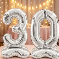 2pcs 42-Inch Giant 30th Birthday Silver Number Balloon Set - Suitable For 30th Birthday Party, Weddi