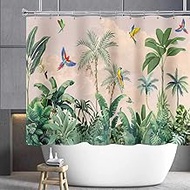 Tropical Jungle Parrot Printed Short Shower Curtain, 71W x 60H Inches, Waterproof Polyester Bathroom