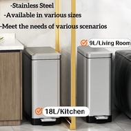 9/18L Garbage Bin Kitchen Living Room with Lid Narrow Seam Stainless Steel Covered Bathroom Toilet