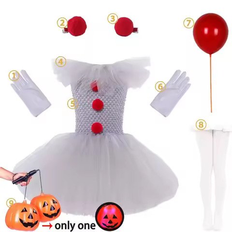 #2024 Pennywise Gray Scary Joker Tulle Clothes Outfit Fancy Tutu Dress Carnival Cosplay Party CostuD