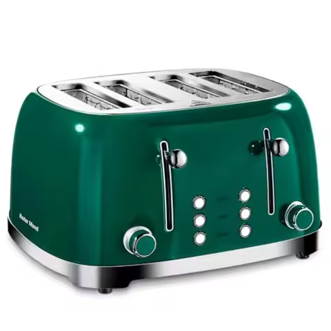 4-Slice Toaster Retro Stainless Steel with Bagel Defrost Cancel Function 6 Browning Settings Extra W