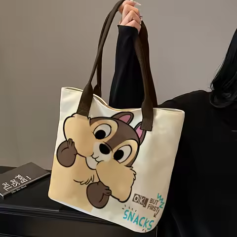 Disney Chip 'n' Dale large capacity tote bag portable canvas bag cartoon cute shoulder bag armpit ba