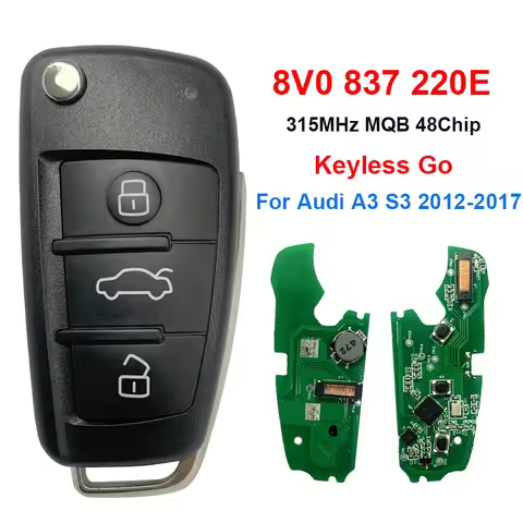 CN008099 3 Button Flip Remote Car Key For Audi A3 S3 2012-2017 315 MHz MQB 48Chip Keyless Go PN 8V0 