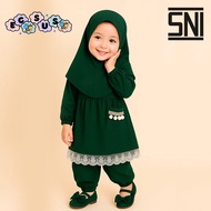 KATUN HIJAU (EGSUS) Alena Baby Kids Lace Cotton Spandex Jersey Hijab Dress Set 0-2 Years Bottle Gree