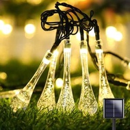 Others - 【50燈】LED太陽能燈串 戶外燈串 露營氛圍燈 聖誕草坪燈 水滴小彩燈 燈串－暖色水滴款＋7公尺50燈【太陽能供電】八種閃爍模式