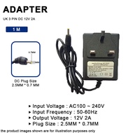 Power Adapter DC 12V 2A Plug Size 2.5mm x 0.7mm UK 3 Pin Wall Charger 1 Meter