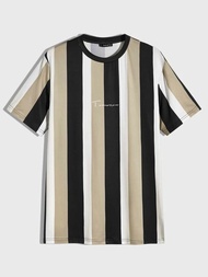 New Men‘s Short Sleeve T-shirt for Men O-neck Fashion Printed Stripe Shirt Fashion Loose Topwear S~5XL