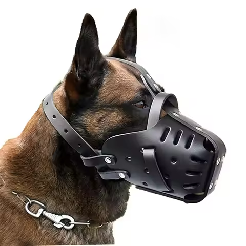 Leather Pet Dog Muzzle German Shepherd Doberman Adjustable Anti Bite Mouth Cage Dog Training Defense