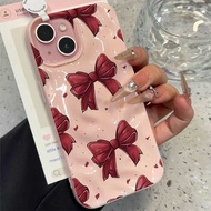 MERAH Aesthetic Red Pink Ribbon CaseGirl hp Redmi Note 15 Pro PLUS 5G 14 13 5G 4G Note 14 Pro+5G Not