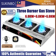 SUKINBO 3 Three Burner Gas Stove Dapur Gas Stainless Steel Gas Stove Desktop Liquefied Gas Furnace K