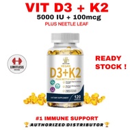 Premium Organic VITAMIN D3 5000 IU + K2 100mcg 120 softgel Vit D3K2 5000IU