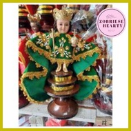 ♈ ◪ ◰ Wooden Green Santo Niño De Cebu Statue Figurine Senior Sto Nino