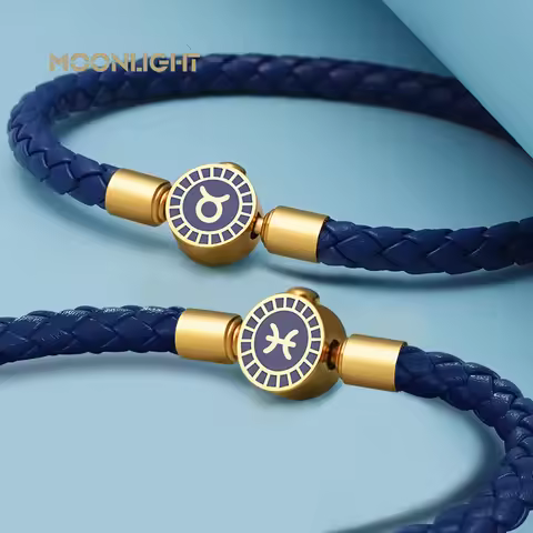 MOONLIGHT 12 Constellation Charm Bracelet 4.8mm Braided Leather Bracelet Aries Gemini Leo Libra Virg