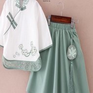 Summer New Chinese Style Tang Costume Han Costume Antique Small Girls and Teen Girls Three-Quarter S