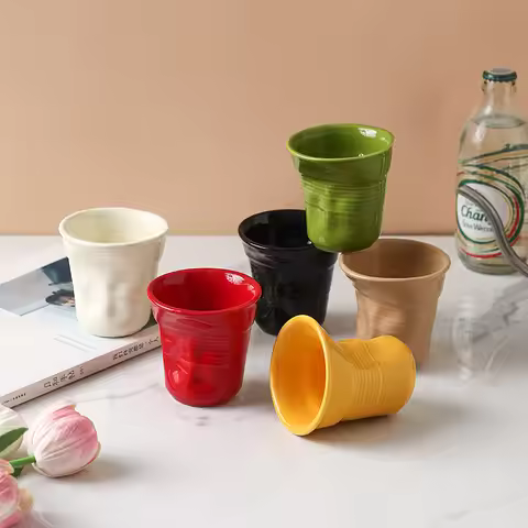Glazed Ceramic Coffee Cup 6oz 150-200ml Creative Irregular Retro Glazed Ceramic Tea Cup