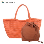 LIKEBAG แฟชั่นสุภาพสตรีกระเป๋า สะพายผญไหล่กระเป๋าสานแบบสบาย ๆ กระเป๋าหนัง pu กระเป๋าถือ กระเป๋าถักกร