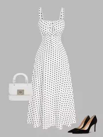 Plus Size Women's Dress, Fitted Casual Polka Dot Design, for All Seasons, Stylish Dress for Ages 18-