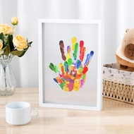 Family Handprint Kit Clear DIY Craft Keepsake Wooden Frame Four baffles Six Paints Baby Hand and Foo