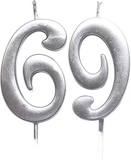 MAGJUCHE Silver 69th Birthday Numeral Candle, Number 69 Cake Topper Candles Party Decoration for Wom
