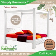 SHSB Georgia Queen Size Solid Wood Bed / Katil Kayu Bertiang / Wooden Pull Out / Solid Wood Bed / Queen Size