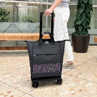 日本cocoro Floris 防潑水刺繡保溫保冷四輪摺疊購物車-18L