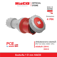 HACO ปลั๊กตัวเมีย เต้ารับต่อกลางทาง ชนิดกันน้ำ Connectors IP67 63A-125A 400V 4PIN รุ่น PCE 234-6  24