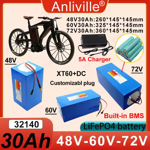 32140 51.2V 64V 72V 30Ah Lifepo4 Rechargeable Battery Pack High Power built-in BMS For 48V 60V Elect