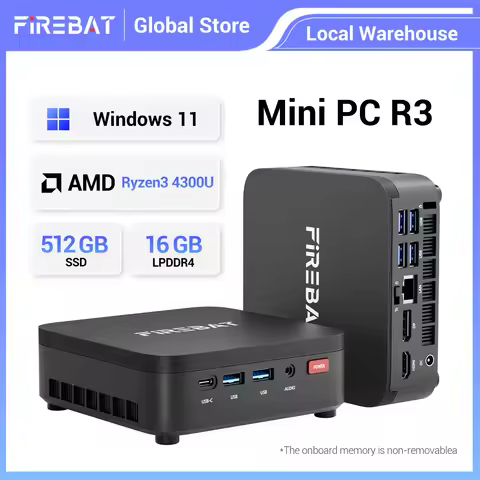 Firebat R3 Mini Pc Amd Ryzen 3 4300U Lpddr4 16Gb Ram Sata 512Gb Ssd Wifi6 Bt5.2 1g Lan Windows11 Des