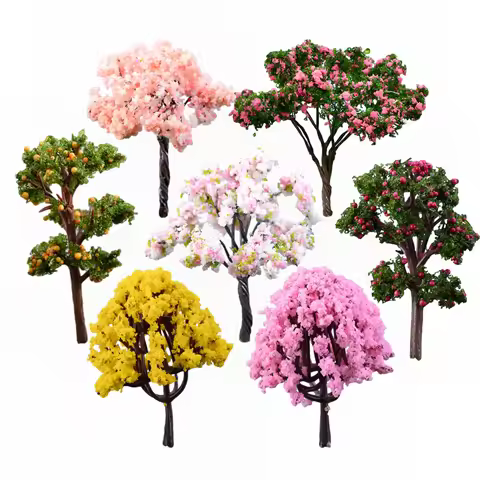 7pcs DIY Mixed Mini Model Trees Miniature Figurines Fairy Garden Accessories Train Scenery Landscap 