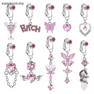 Eas New Faux Belly Butterfly Fake Belly Piercing Heart Zircon Clip On Umbilical Navel Fake Piercing 