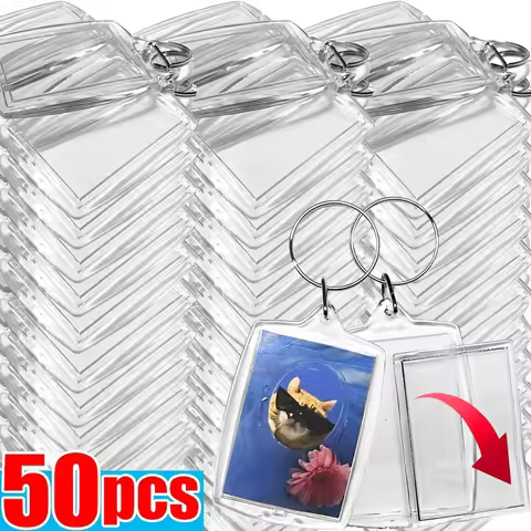 5/50pcs Transparent Photo Frame Keychain Tassels Snap-In Custom Insert Photo Acrylic Blank Keyring C