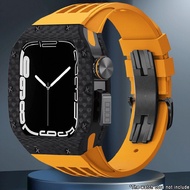 สายเคสคาร์บอนไฟเบอร์สำหรับนาฬิกา Apple 45มม. 44มม. ชุดแต่งสุดหรูสำหรับ I Watch Series 8 7 6 5 4 SE Fuorubber Sports Strap (ไม่รวมนาฬิกา)