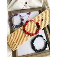 BLACK ONYX & CORAL CHIPS AMETHYST STONE BRACELET