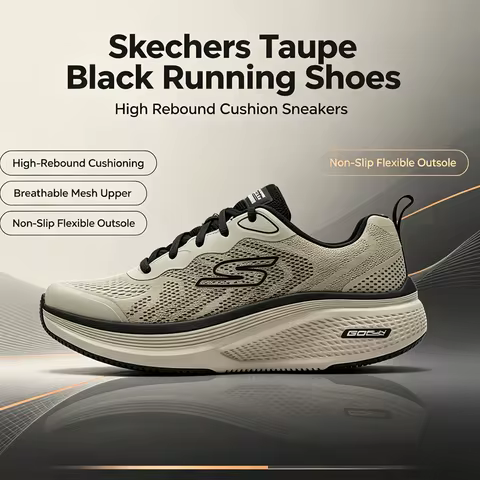 Skechers Men 220848‑TPBK Taupe Black Running Shoes Breathable Mesh Cushion Sports Sneakers For Outdo