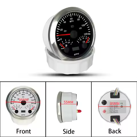Rhaxel 85mm 3 in 1 Multifunction GPS Speedometer 0-120 0-200 KM/H MPH with Fuel Level 12V 7 Color Ba