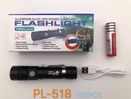 ไฟฉายแรงสูง LED ไฟฉายซูม PL-518 T6 20000w ชาร์จไฟ USB