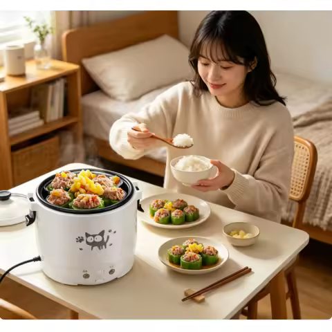 Portable Multi-cooker Mini Electric Rice Cooker Dual Voltage Design Household Car Truck Electric Coo
