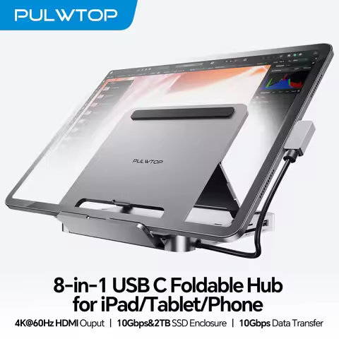 PULWTOP Docking Station for iPad M4/M5, 4K@60Hz HDMI, 100W PD Aluminum Hub with SSD Enclosure(No Sup