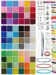 Kit de fabricación de joyas de pulsera con cuentas de vidrio de 72 colores y 3 mm, surtido de cuentas para hacer collares, anillos y joyas para adultos, regalo de cumpleaños, utilizado para hacer manualidades de joyería DIY
