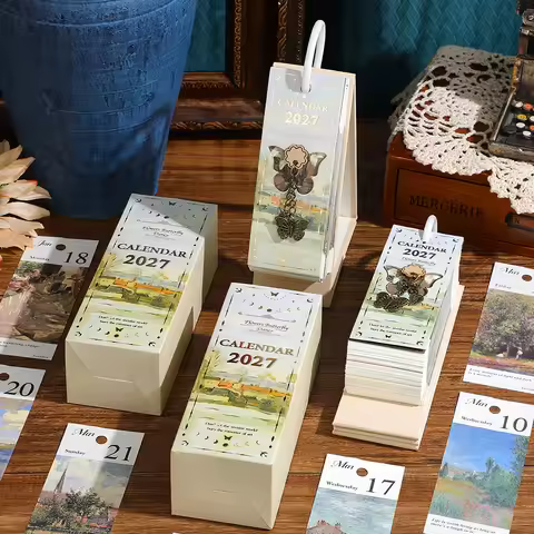 2027 Painting Desk Calendar Ring-Bound with 365 Daily Quotes & One-Way Pages, Great Planner & Craft 