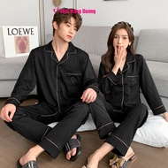 Soft, airy long-sleeved silk satin pajama set for men/women G2211D - Duong Fashion