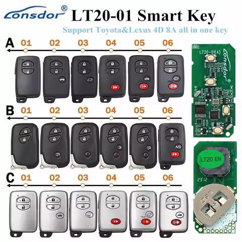 Lonsdor LT20-01 Smart Remote Car Key Keyless Board 0140 3370 5290 A433 F433 For Toyota/Lexus 4D 8A W